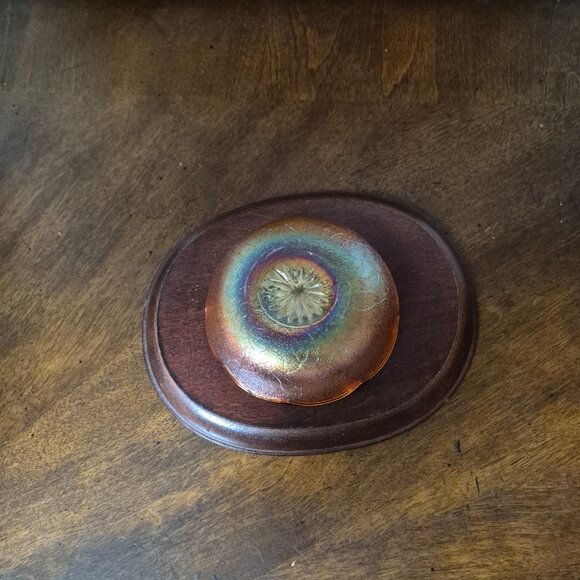 VTG JEANETTE Crackle Marigold Iridescent Glass Scalloped Edge 4.25" Berry Bowls - Picture 4 of 5